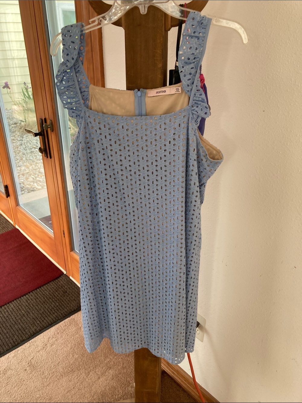 JustFab Light Blue Eyelet A-Line Dress